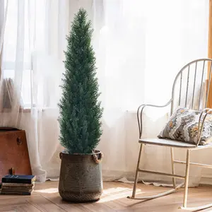 Artificial Cedar Topiary Trees for Outdoors Potted Fake Cypress Trees Faux Evergreen Plants for Home Porch Front Decor