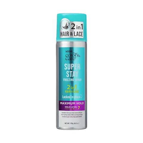 Kiss Colors & Care Super Stay Freezing Spray | Maximum Hold, For Natural Hair & Wigs, 24 Hr Hold, 6 oz, Hair Care