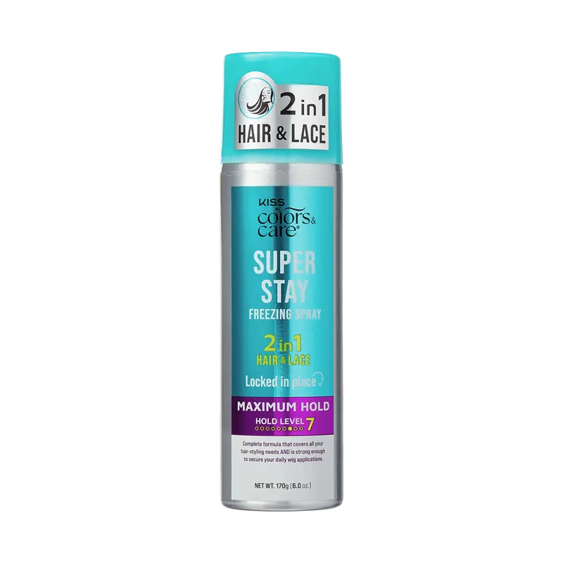 Kiss Colors & Care Super Stay Freezing Spray | Maximum Hold, For Natural Hair & Wigs, 24 Hr Hold, 6 oz, Hair Care