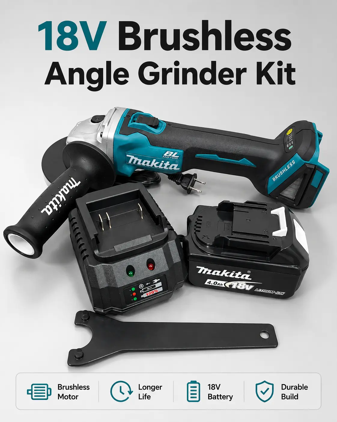 Makita DGA404 18V Brushless Cordless Angle Grinder - 125MM Variable Speed Electric Cutting Tool for DIY Tasks, Boosts Precision and Efficiency, Versatile and Efficient with Battery Included, Power Tools Grinders, Rechargeable Grinding Tool