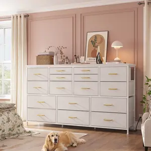 Raybee Furniture Wide Dresser TV Stand, with 16 Drawers & Power Outlet, Metal Frame Fabric Dresser, TV Stands for living Room Bedroom