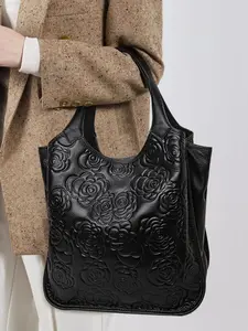 Women's Floral Embossed Tote Bag, Large Capacity Shoulder Bag for Women, Casual Trendy Versatile High-quality Daily Commuting Bag, Girl Fashionable Bag, Casual Commuter Bag
