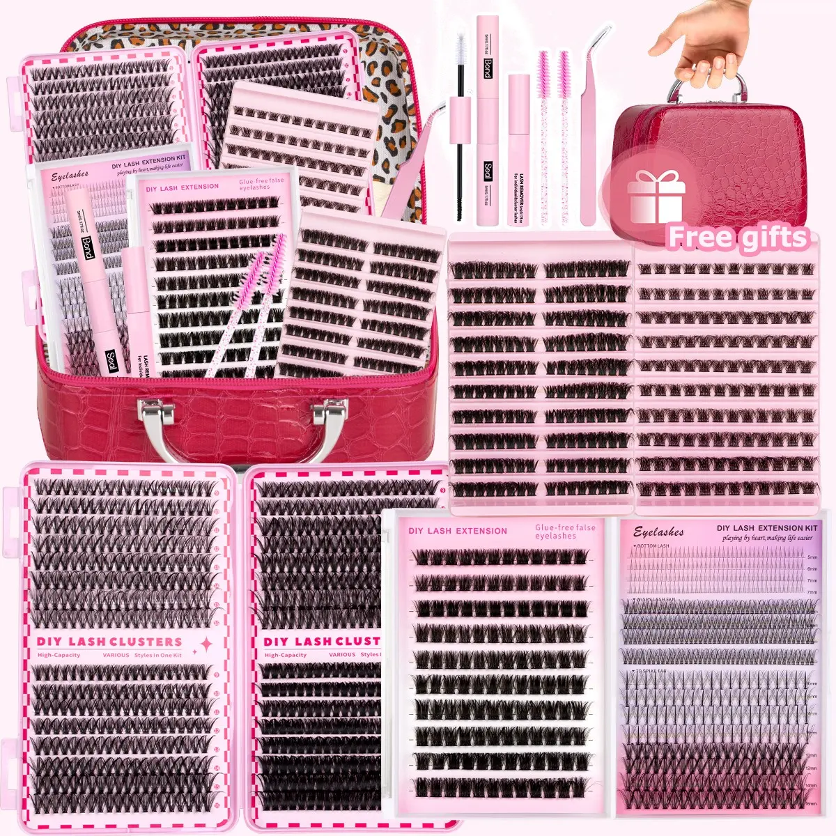 5 Styles Lash Cluster Extensions Gift Set, Eyelash Extensions, Diy Lash Gift Box, 30D 40D Full Set With Bond & Seal & Remove & Tweezers & Brush, DIY Lash Clusters, Soft & Lightweight, Long Lasting 72h+, Easy DIY Salon Look at Home, Diy Cluster Lashes
