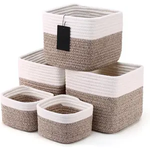 5-Pack Storage Cubes Woven Rope Baskets - 2 Sizes Organizer Bins for Closet, Shelf, Bookshelf, Nursery, Changing Table, Cube Storage Bins, Storage Baskets for Bathroom Toy &