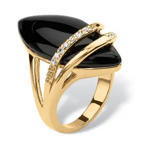 Women's Elegant Faux Agate Statement Gold Ring - Gold-Plated Copper Setting, Cubic Zirconia Accents, Modern Art Deco-Style Costume Cocktail Jewelry