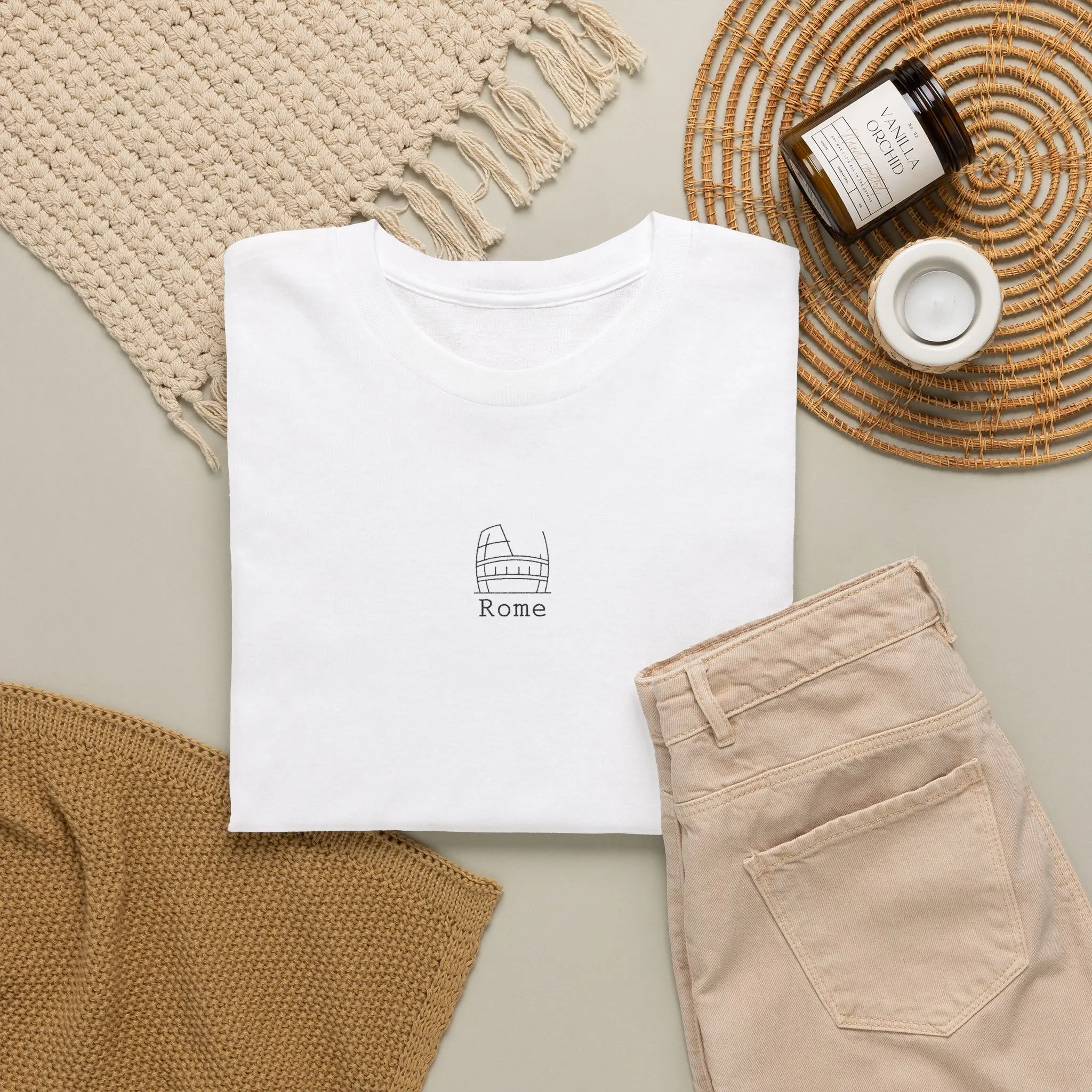 Minimalist Coliseum Rome Tee | Embroidered Rome T-Shirt Bag Cotton Elastic Fabric