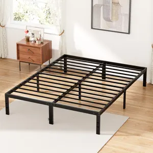 Metal Bed Frame With Wrought Iron Construction, Sturdy Steel Slats & Center Support Legs, Large Under Bed Storage Space, Fits Bedroom Guest Room And Dorm