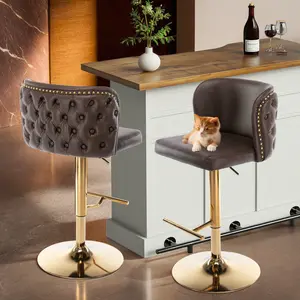 Bar stools Set of 2,Modern Swivel Upholstered Height PU Back Tufted
