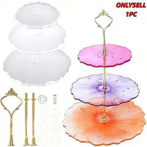 3 Tier Resin Cake Stand Mold Setm, Gold & Silver Three layer tray bracket - Round & Square Silicone Tray Mold for DIY Serving Platter, Coaster Display Stand, Epoxy Resin Casting Kit for Home Party Decor