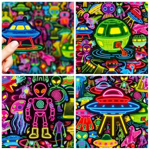 56pcs of vibrant neon alien stickers, suitable for scrapbooks, diaries, laptops, water bottles, cars, Car Decal, and other items. These faith-based designs make for positive gifts.