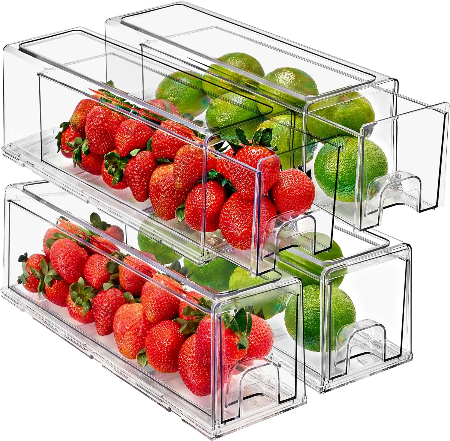Sorbus Stackable Fridge Drawers - Clear BPA-Free Plastic Organizer Bins for Refrigerator Storage 4 Pack & 6 Pack Small Boxes