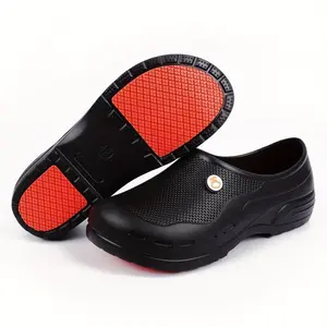 Unisex Chef Shoes – Non-slip, lightweight EVA clogs for men and women; all-day comfort slip-on work shoes for kitchen, hospital, restaurant, outdoor, and casual use; non-slip footwear; hospital floor staff footwear; black/orange; boys’ bridal.