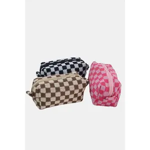 Zenana Checkered Pattern Knitted Cosmetic Pouch