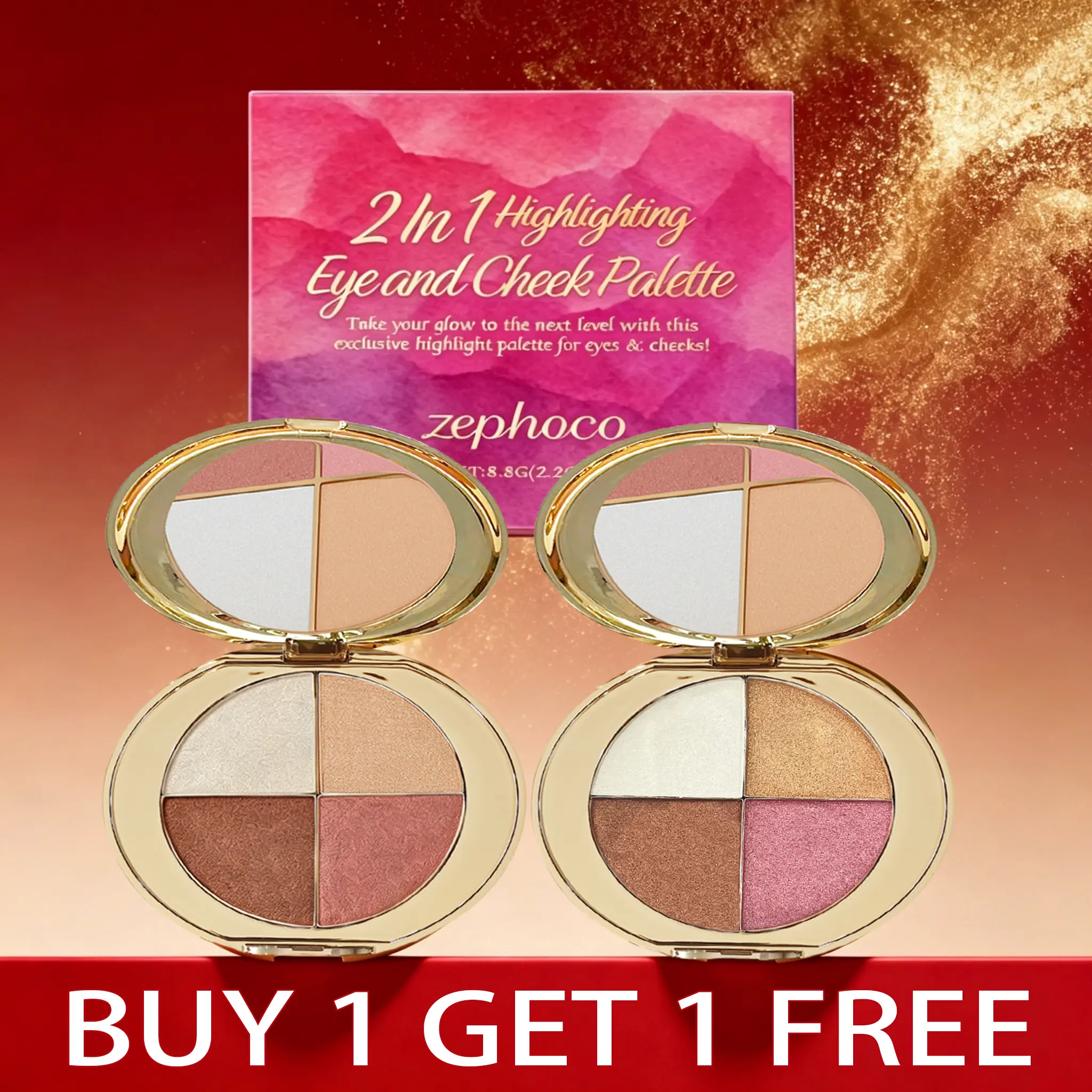 [Buy 1 Get 1 Free] cheek palette - eyeshadow and highlighter makeup Shimmer bedazzled Cosmetic All-in-One Cream  moon Powder Radiance Radiance idol glow filter
