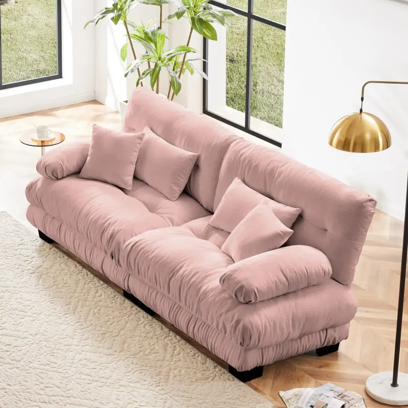Modular Sectional Sofa Couch Cloud Oversized Loveseat Deep Seat 2-Seater Sectional Couches for Living Room, Comfy Soft Chenille Sofa with 4 Pillows, Modern Modular Couch Round Armrests