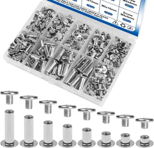 130 Sets Silver Chicago Screws Leather Rivets Kit, 8 Sizes Carbon Steel Binding Screws, M5 (4/5/6/8/10/12/15/18mm) + 3 Lengths M4 (3/4/5mm) for Leather Craft, Belts, Bags, Shoes, Clothing