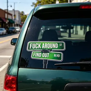“Fuck Around Find Out” FAFO Funny Street Sign Car Sticker,  Customizable for Car Bumpers, Trucks, SUVs, Glass Doors, Windows, Fridges