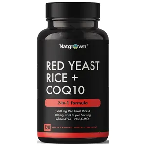 Natgrown Red Yeast Rice 1200 mg with CoQ10 100 mg - Supports Healthy Cholesterol Levels & Heart Health Support - Herbal Supplement for Men & Women - Vegan, Non-GMO - 120 Capsules