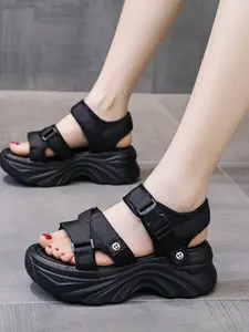 Women's Sporty Sandals Summer New Trending Sandals Thick Sole Velcro Women's Open Toe Beach Shoes Student Casual Women's Sandals Adjustable Slides