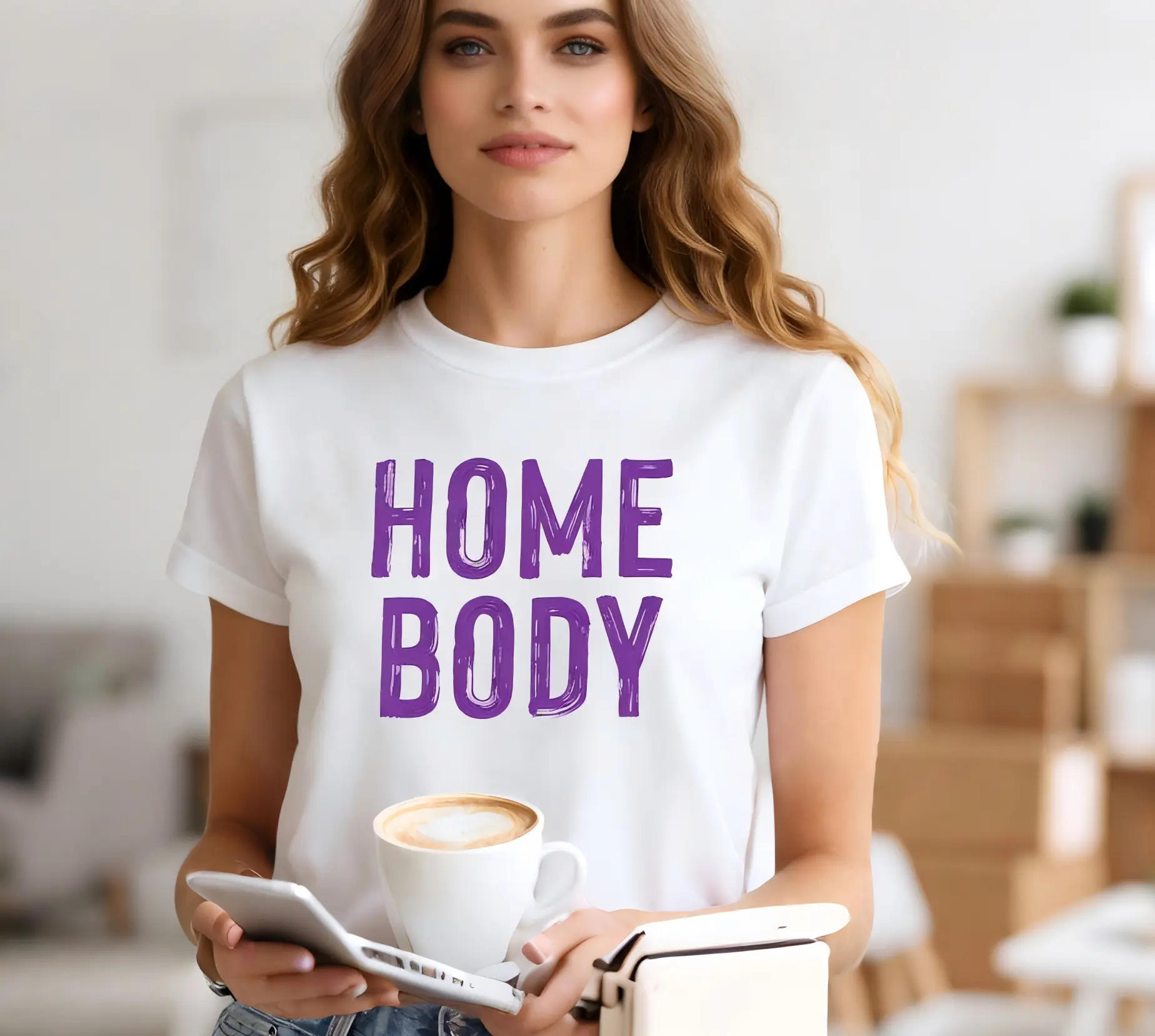 Lady's Casual Fit Cotton Short-Sleeve Round Neck Home T-Shirt - Purple Polyester Made-To-Order Top, Cold Wash Summer Essential