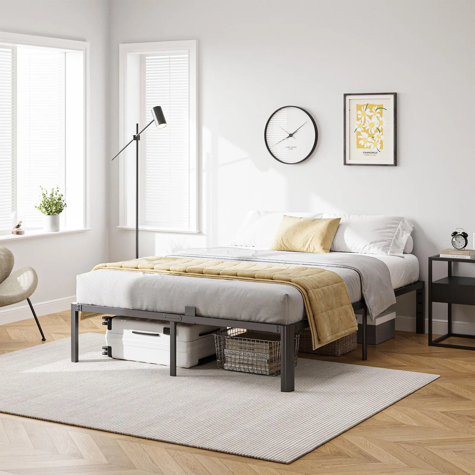 14inch Bed Frame, Heavy Duty Metal Platform BedFrame Support Up to 3500 lbs, No Box Spring Needed/No Shaking/Steel Slat Support/Noise Free/Easy Assembly