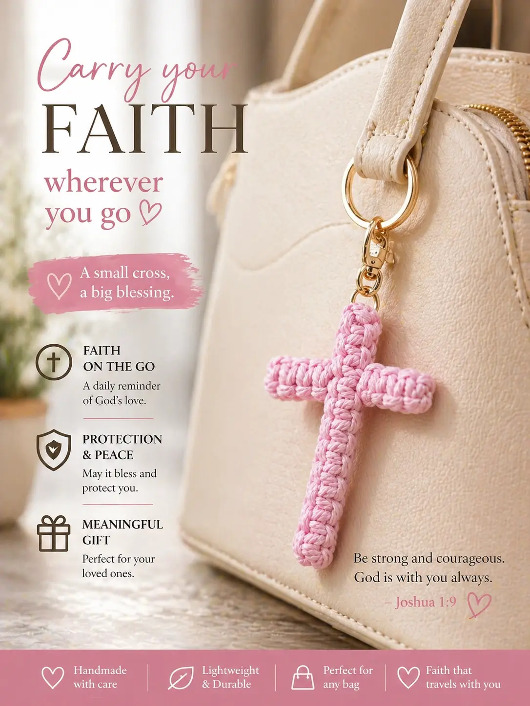 Handmade Yarn Crochet Cross Shape Keychain for Purse - Unisex Handmade Charm, Religious Faith Reminder, Meaningful Love DIY Supply for Toys & Hobbies Projects
