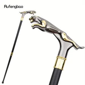 Golden Black Leopard with Tail Fashion Stick for Party Decorative Cane Elegant Crosier Knob Stick Party Event Props Photo Prop 93cm