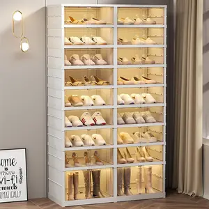 Lingrong 9-Tier Foldable Shoe Rack Organizer for Closet Plastic Shoe Shelf Collapsible Shoes Storage Box Clear Shoe Boxes Stackable