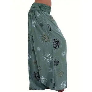Bohemian print harem pants, spring/summer vacation stretch-waist beach pants, women’s clothing