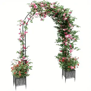 [Black Garden Arch Trellis] Black Metal Garden Arch Arbor Trellis with Planter Boxes - 8.2 Ft Outdoor Wedding Arches Backdrop Stand for Ceremony, Backyard, Decorations Pergola