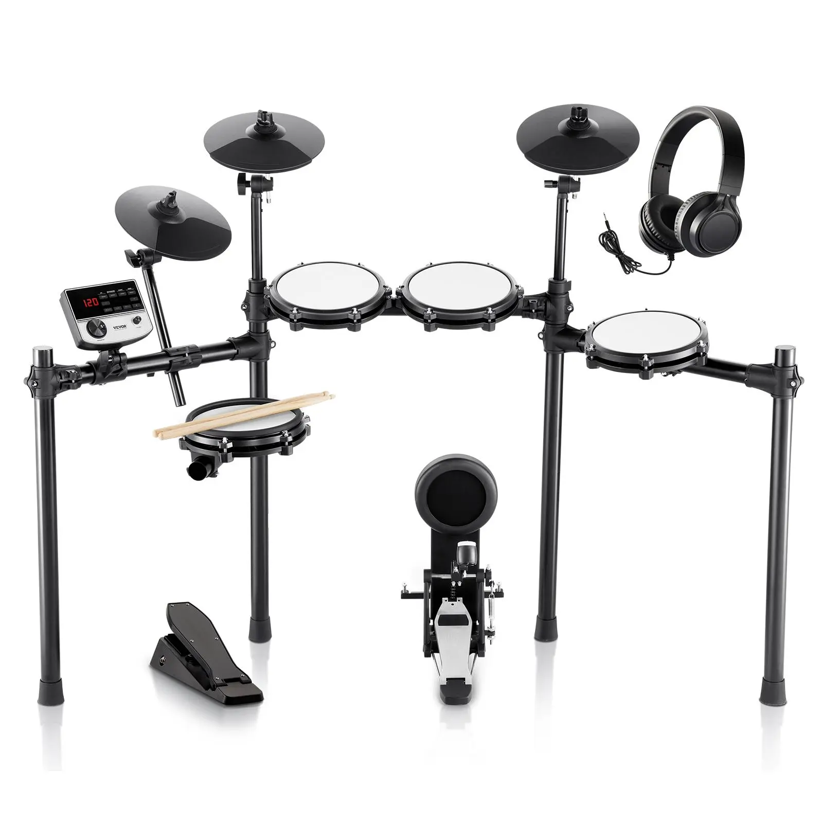 Spring new arrivals Electric Drum Set, 32 Drum Kits & 480 Sounds Electronic Drum Kit, USB MIDI Supported 8 in Quiet Mesh Snare Electric Drum Set with 10 in Cymbals Drum Sticks & Pedals, for Beginners & Adults
