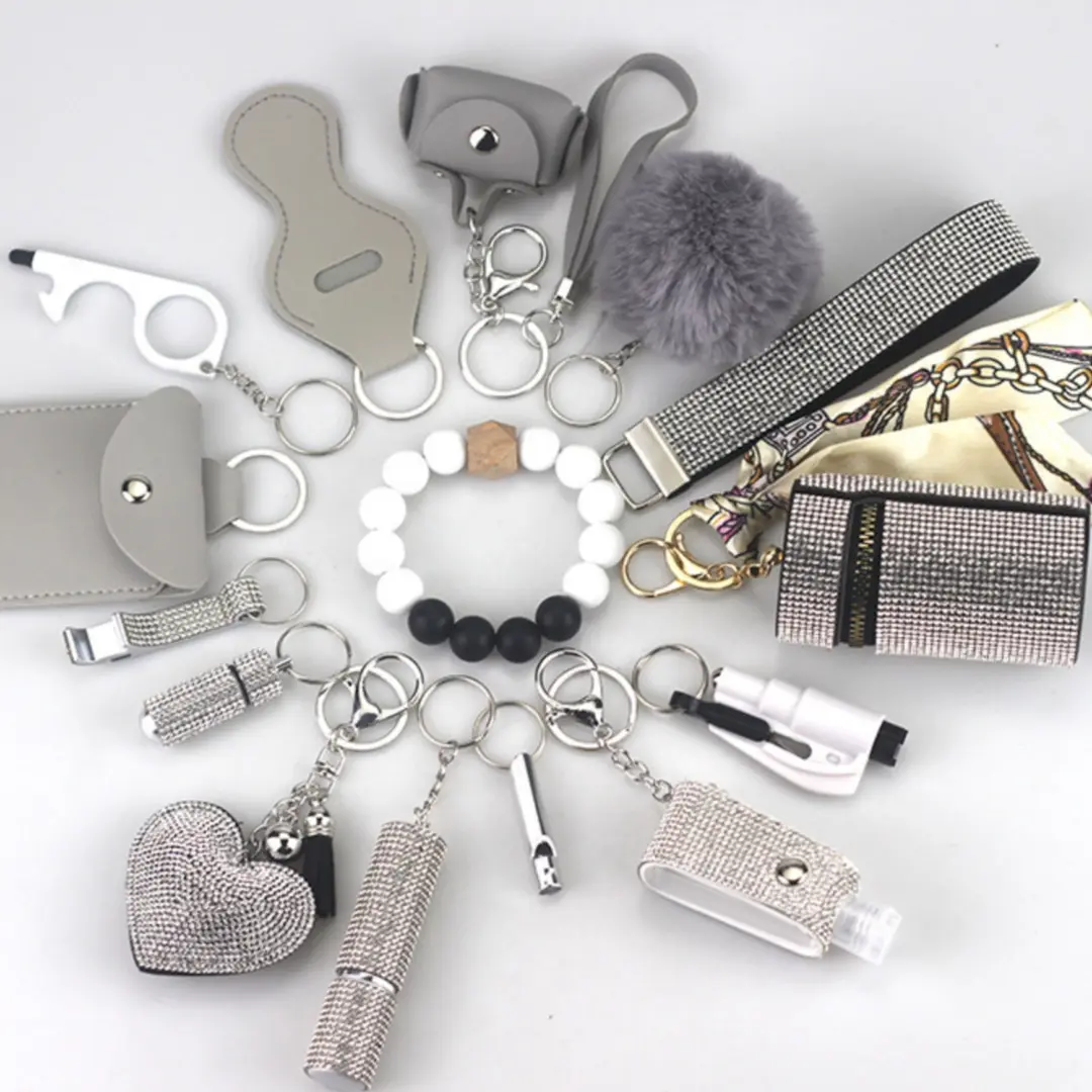 15PCS Neoprene Wristlet Keychain Bracelet Key Ring Holder Stretchy Wrist Strap Keychain for Women Men