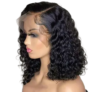 13x4 HD Lace Front Wigs Pre Plucked With Baby Hair Natural Hairline 14 Inches Water Wave Glueless Short Bob Style Layered Wig 180% Density Loose Curly Hair Lace Closure Wig Heat Resistant Fiber Suitable for Women Ladies Daily Party Wear Lace Frontal Wigs