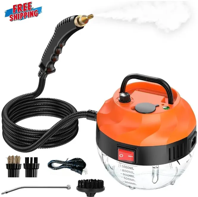 Handheld Pressurized Steam Cleaner, Portable Steaming Device with 6 Accessories, 6-Level Adjustable, 15s Heat-Up for Car Detailing, Home Tile Cleaning