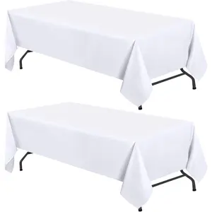 WEALUXE 2 Pack White Kitchen Table Cloth for Folding Table 4ft [ 60x84 in ] Rectangle Tablecloth Set, Stain and Wrinkle Resistant Washable Polyester Table Cover for Dinner Table, Wedding, Party
