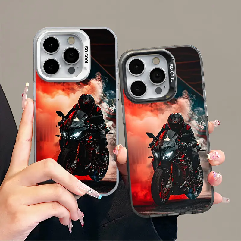 Shockproof Motorcycle Vehicle Cellphone Case - Hard Plastic (TPU, PET, PC, Acrylic) with Silicone Protection, Custom Decal, Fits iPhone Xs Max, 11-16 Series (Pro Max, Plus, 15) (Black, White), Iphone 16 Plus