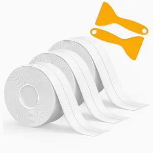 Bath & Kitchen Caulk Tape Sealant Strip, 3 Counts PVC Self Adhesive Tub & Wall Sealing Tape Caulk Sealer Tools, Work Equipment for Men, Shower Tile Sealer With 2 Shovel Tool, Adhesive Sealant, Waterproof Caulk Tape