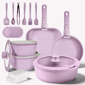 *24pcs Non-Stick Pots and Pans Set with Detachable Handle Oven Safe Stackable RV Kitchen Cooking Set Modern Aluminum Dishwasher Safe Optimal Storage Design