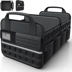 Tactical Car Trunk Organizer - Foldable Trunk Organizer for SUV with Front MOLLE Pocket & Reflective Strips, Essential Car Accessories for Tools & Outdoor