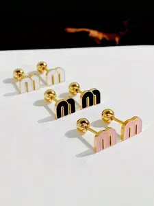 Fashion Letter M Design Stud Earrings, Stainless Steel Jewelry for Party, Daily Clothing Decor, Trendy All-match & Exquisite Jewelry for Birthday Gift