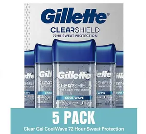 Gillette Cool Wave Clear Gel Men's Antiperspirant and Deodorant, 3.8 oz., 5 pk. Long Lasting Scent