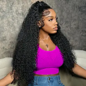 Anyweek Kinky Curly Lace Front Wigs Human Hair Pre Plucked 13x6 HD Deep Wave Lace Frontal Curly Wigs Human Hair 200% Density Deep Curly Human Hair Wigs for Women Natural Black