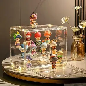 3 Tiers Clear Display Case with Lights, Acrylic Storage Organizers Box with Magnetic Door, Acrylic Dustproof Showcase for Collectibles Action Figure