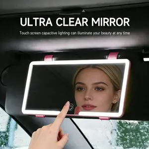 LED Car Makeup Mirror with Touch Screen Control, Adjustable Brightness, HD Smart, Portable Three-Tone Lighting, Rechargeable Battery
