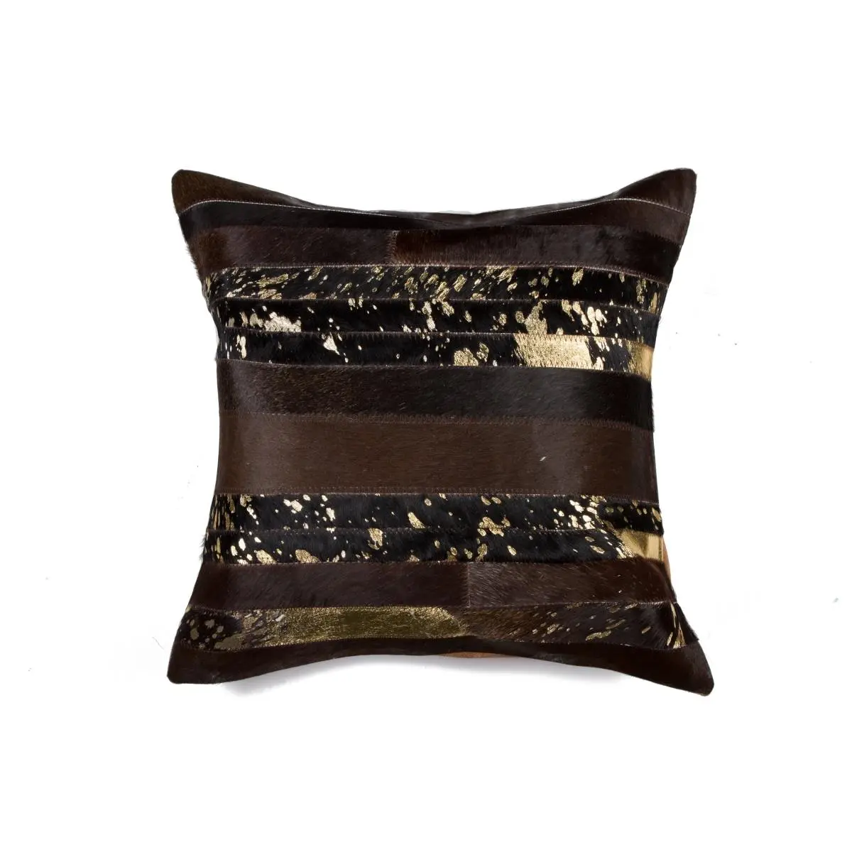 212 MAIN Hand-Tufted Mottled Cowhide Leather Pillow, 18x18 in. Torino-Madrid Design, Chocolate & Gold, Natural Look & Material, Durable Soft Cushion for Home Decor, Durable Cushions