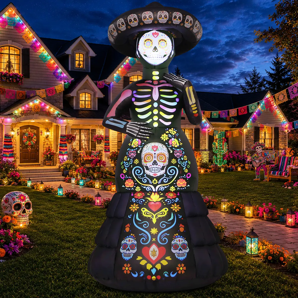 GOOSH 7.2FT Halloween Inflatables Outdoor Decorations Ghost Bride Halloween Blow Ups with LED Lights for Yard Indoor Lawn Party Porch Garden Inflatable Decor