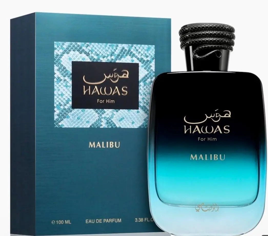Rasasi Men's Hawas Malibu Arabic Perfumes EDP Spray, 3.4 oz (100ml) Bottle Men's Fragrance with Distinct Scent