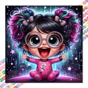 1 set of DIY diamond painting kit, 5D diamond art set, DIY decoration, pink clothes, colorful hair, starry background. Mosaic, diamond art, DIY art home decoration, Handcraft, Handicraft