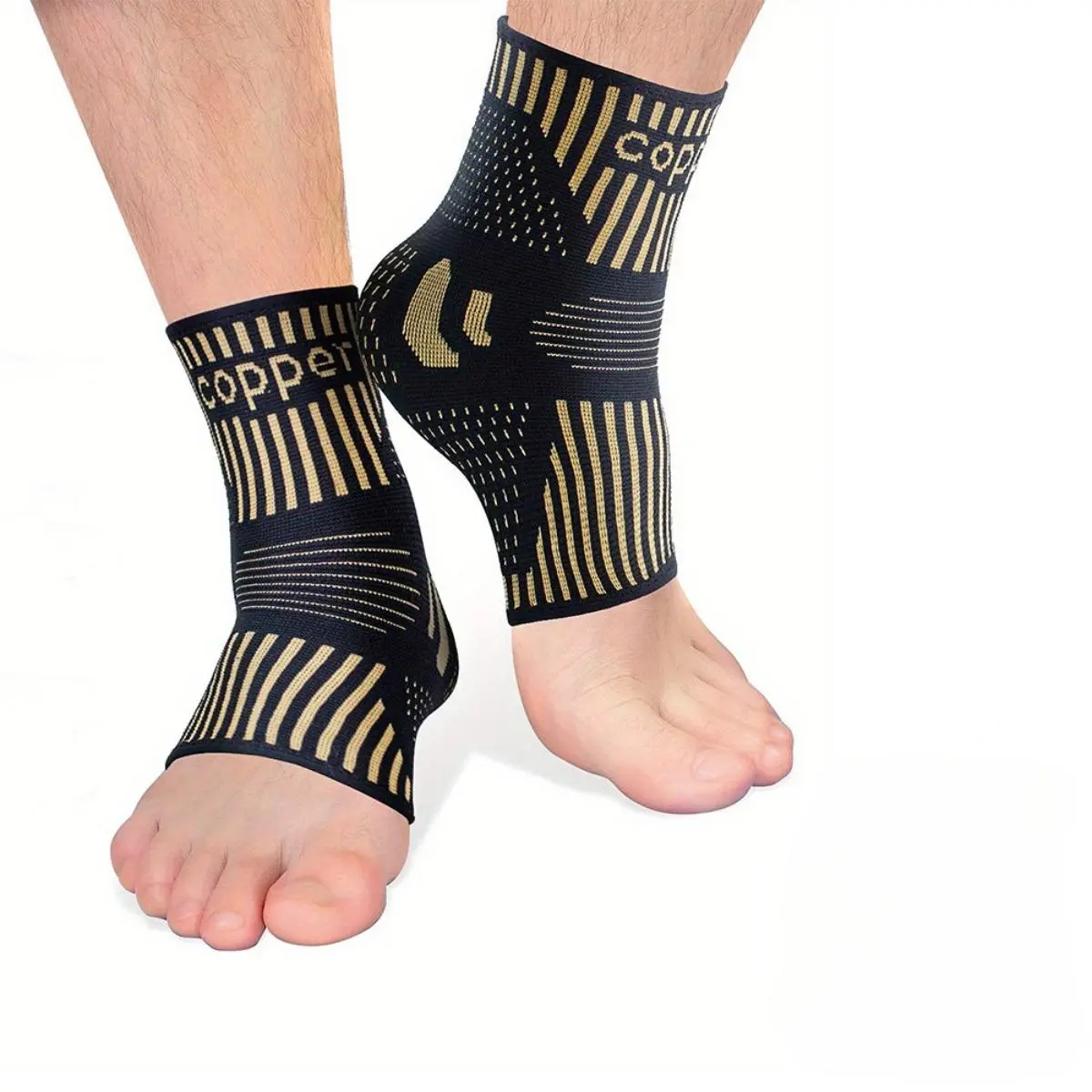 2PCS Ankle Brace for Women & Men, Ankle Compression Sleeve Support Copper Infused Ankle Brace for Sprained Ankle, Plantar Fasciitis Sports, Achilles Tendonitis Pain Relief, Copper Black