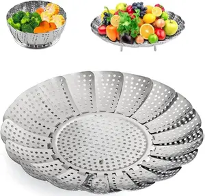 Premium Quality Stainless Steel Steamer Basket for Cooking Vegetables & Fruits Expandable to Fit Various Size Pots Dishwasher Safe Foldable Design with Removable Legs & Handle